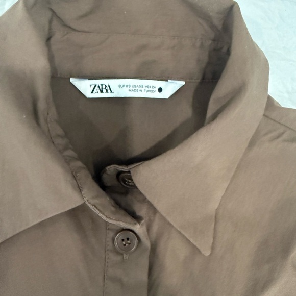 Zara Brown Buttoned Long Sleeve Dress - Picture 6 of 12